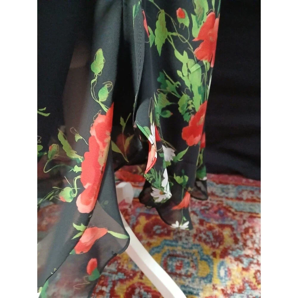 R&K Originals Long Black Sleeveless Dress w/Red & White Floral 16 NWT - Picture 8 of 10